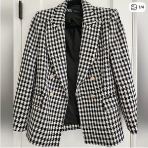 Zara Black and White Houndstooth Blazer